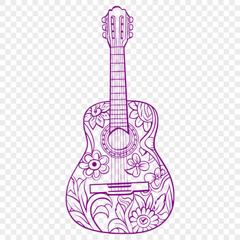 A detailed illustration of an ornate floral design on the body of a guitar.