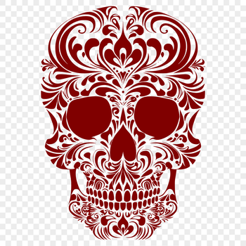 A detailed, ornate illustration of a human skull, suitable as a design element in various digital formats.