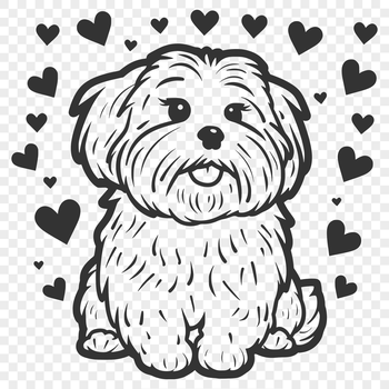 Close-up illustration of a full-body Havanese dog with love hearts incorporated into its fur.