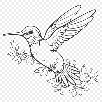 A detailed illustration of a hummingbird in mid-flight, highlighting its vibrant plumage and delicate features.