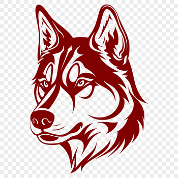 A detailed illustration of a Siberian Husky's head with facial features and fur texture.
