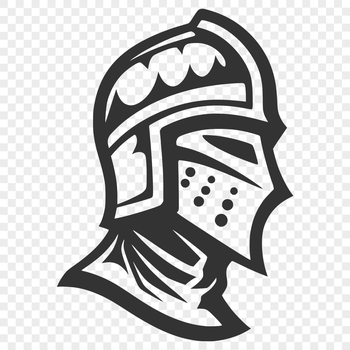 A medieval knight's head in profile, designed as vector art for use in graphic design projects.