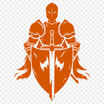 A medieval knight standing with sword and shield, ready for battle.