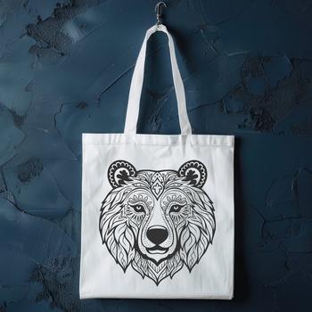 A stylized vector illustration of a bear's head with intricate details, suitable for digital crafting and commercial use.