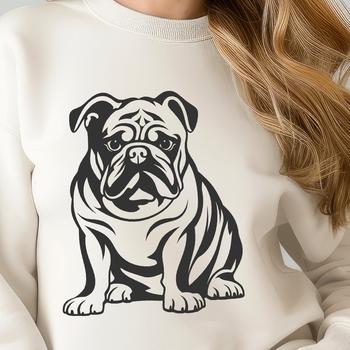 An SVG graphic of a seated bulldog with realistic features.