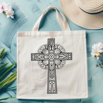 A detailed representation of a crucifix with intricate designs, suitable for use in various graphic design projects.