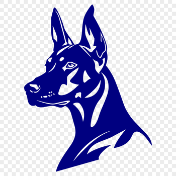An SVG design featuring a detailed depiction of a Doberman Pinscher's face for use in crafting and art projects.