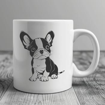 A seated Boston Terrier with a full body outline.