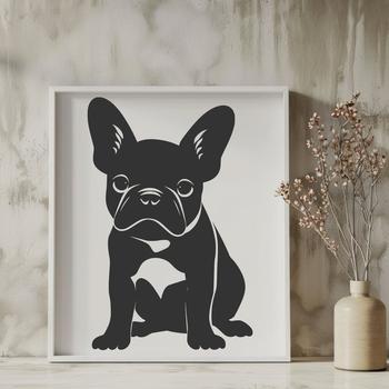 Close-up illustration of a sitting French Bulldog with distinctive facial features.