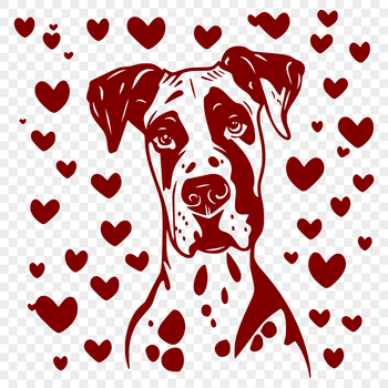 Large breed dog illustration featuring a gentle Great Dane with loving hearts.