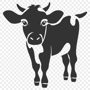 A close-up illustration of a farm animal, featuring the full body of a cow.