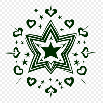 A stylized star icon with love hearts surrounding it, suitable for Christmas and other festive designs.