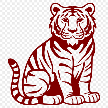 A full-body illustration of a tiger sitting on its haunches, created as a vector design.