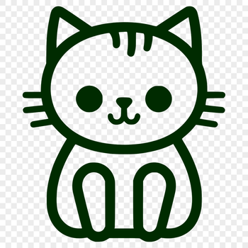 A simple line drawing of a cat sitting on the ground with its full body visible.