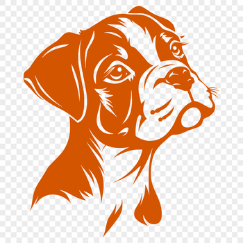 Close-up illustration of a dog's head, featuring a boxer breed.