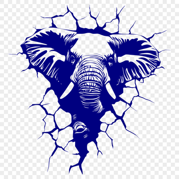 A large gray elephant with a determined expression, depicted in vector format.