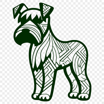 Illustration of a full-body standing miniature schnauzer dog in vector format.