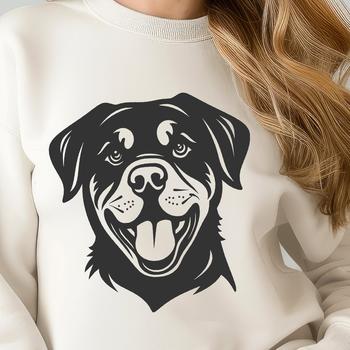 A high-quality digital illustration of a mature Rottweiler's head with detailed features.