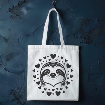 A sloth's head with hearts surrounding it.