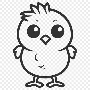 A simple line drawing of a full-body chicken with cute features.