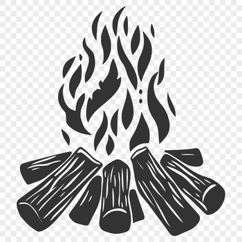 An illustration of flames and embers in a circular campfire setting, suitable for outdoor activities.