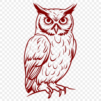 A realistic illustration of a full-body bird of prey perched on a branch.