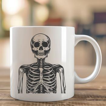 A detailed illustration of a human skeleton in a neutral pose, suitable for graphic design projects.