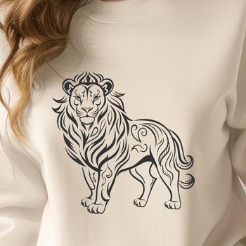 A regal lion standing upright in full-body view, ideal for vector design and cutting machine applications.