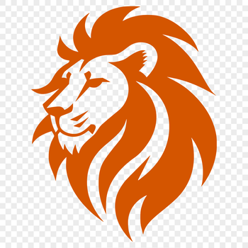 A detailed illustration of a lion's head with majestic features and fur texture.