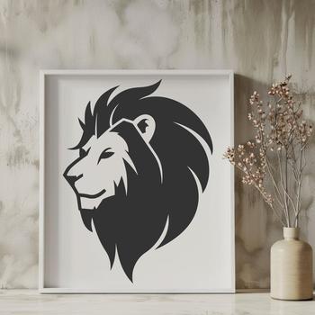 A majestic lion's head with a shaggy mane, rendered in high-quality vector art.