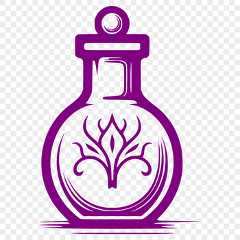 A witch's cauldron with a glowing potion bottle and magic ingredients.