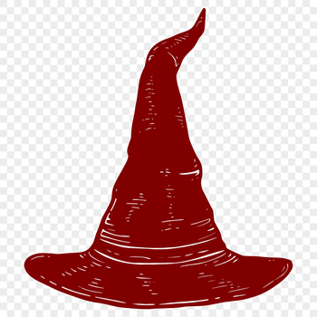 A mystical illustration featuring a witch's profile wearing a traditional pointed hat, surrounded by magical elements.