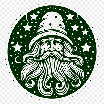 A medieval-style wizard with a pointed headpiece and long white beard, surrounded by magical symbols.