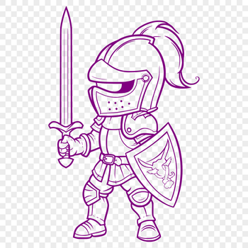 A medieval knight figurine with armor and sword, depicted in a stylized full-body illustration.