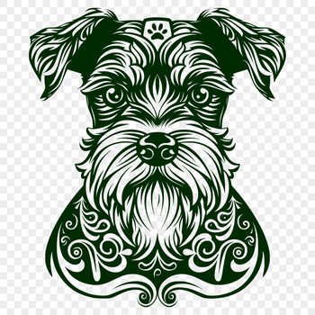 A detailed illustration of a small dog with a distinctive beard and mustache.