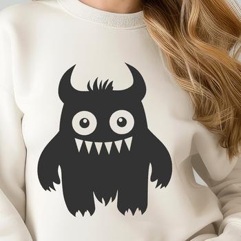 A small, adorable monster with rounded features and colorful details.