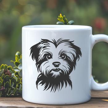 Small dog breed illustration, featuring a Morkie's head with details including facial features and fur texture.