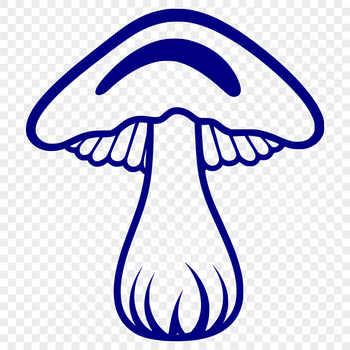 A stylized illustration of a mushroom in various growth stages.