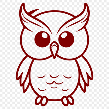 A simple line drawing of a full-body owl with detailed features.