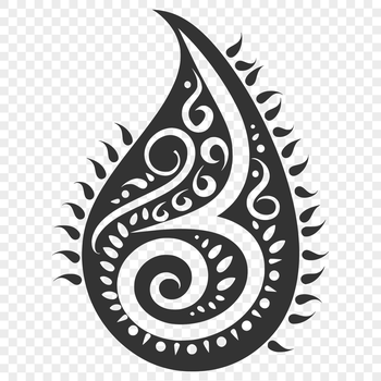 A stylized paisley shape with ornate details, suitable as a vector design element.