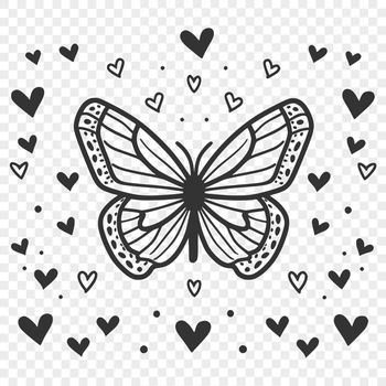 A colorful illustration of a butterfly with love hearts in its design, suitable for gardening themes.