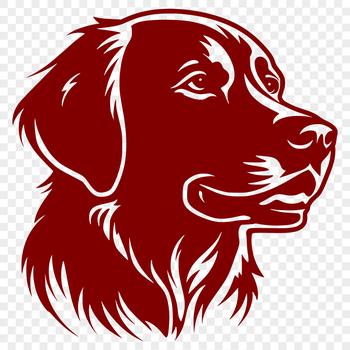 A detailed illustration of a golden retriever's head with brown fur and a wagging tongue.