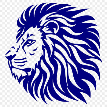 A detailed illustration of a lion's head, showcasing its distinctive mane and facial features.