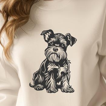 A close-up of a miniature Schnauzer breed dog sitting on a surface, depicted in vector format.