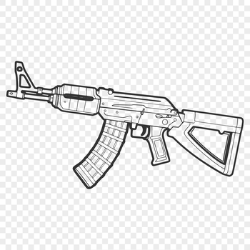 A detailed illustration of a rifle with various features highlighted.