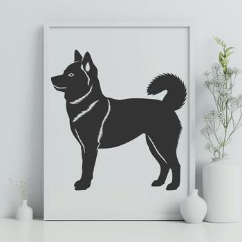 A full-body illustration of a standing Shiba Inu dog.