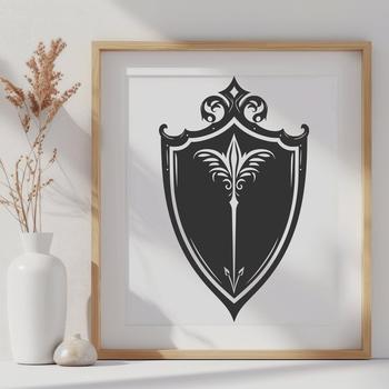 A decorative ornate shield design suitable for vector art and cutting machine templates.