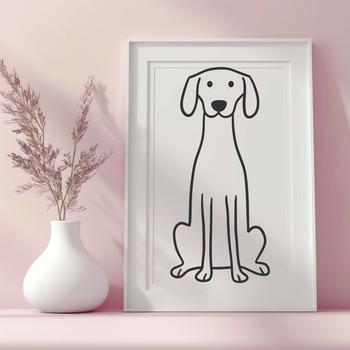 Close-up illustration of a Weimaraner breed dog in sitting position, depicted as a vector graphic.