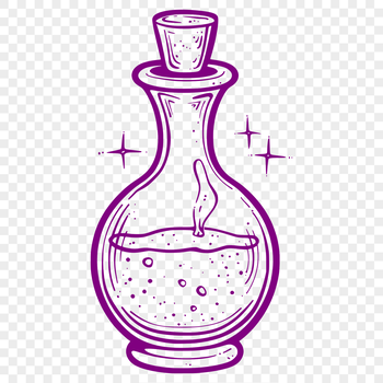 A mystical illustration featuring a witch's potion bottle with various magical elements.