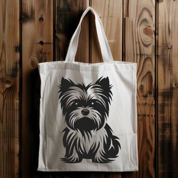 A detailed illustration of a full-body Yorkshire Terrier in a sitting position.